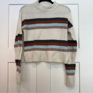 SO Women's Striped Crew Neck Sweater - Cream, Brown, Blue